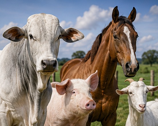 Animais de produção em uma propriedade rural