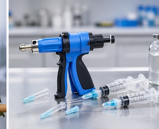 Pistola de vacinação, seringas e materiais veterinários